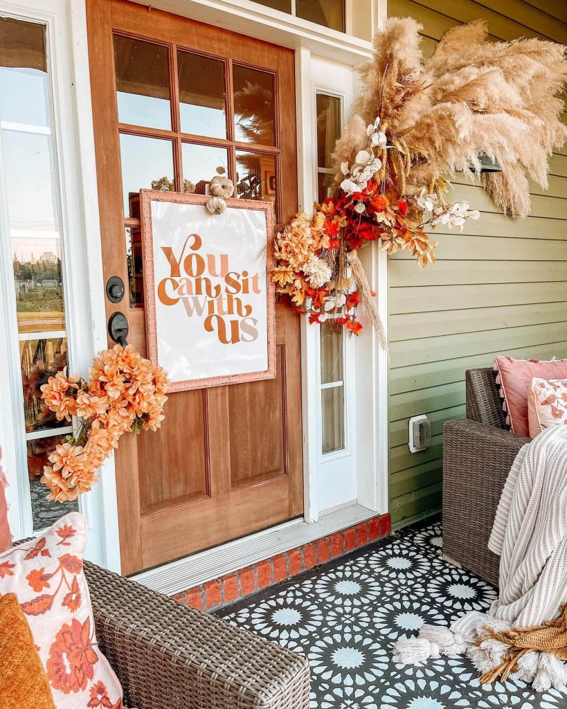 10. A Boho Welcome with Pampas Grass and Positive Vibes