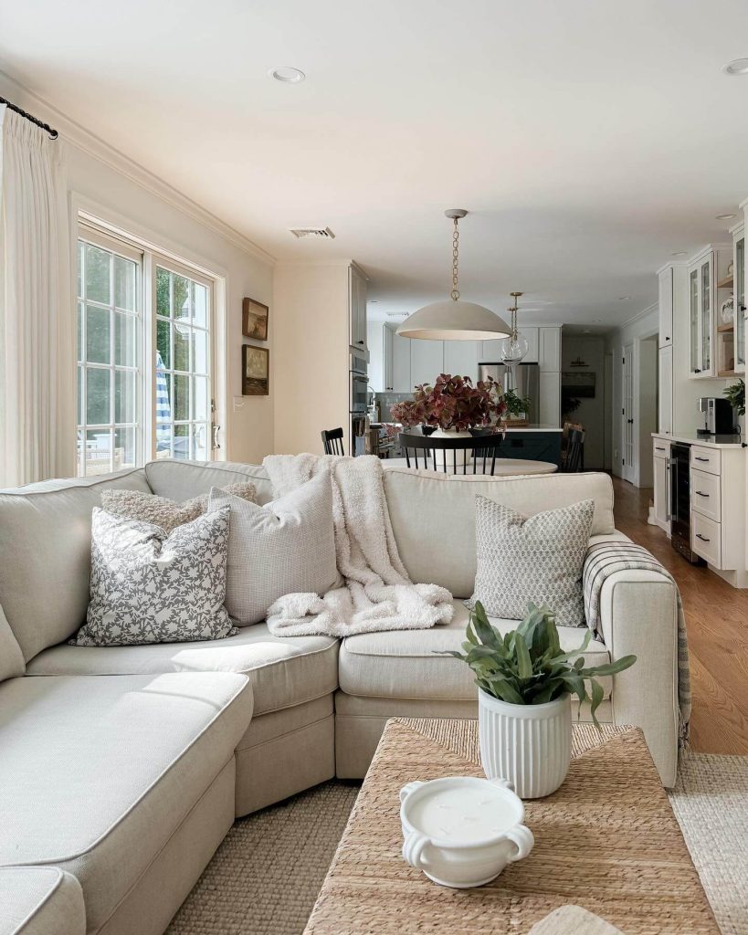 10. Cozy Up Your Living Room with Plush Neutrals and Fall Florals