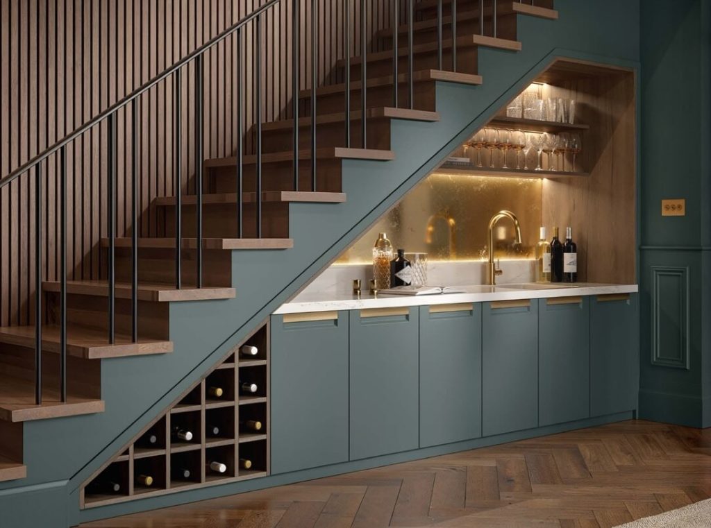10. Designer Wet Bar Under the Stairs