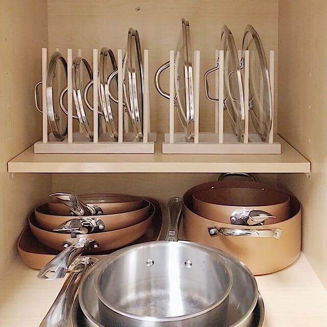 11. Add Simple Wooden Racks to Open Shelves