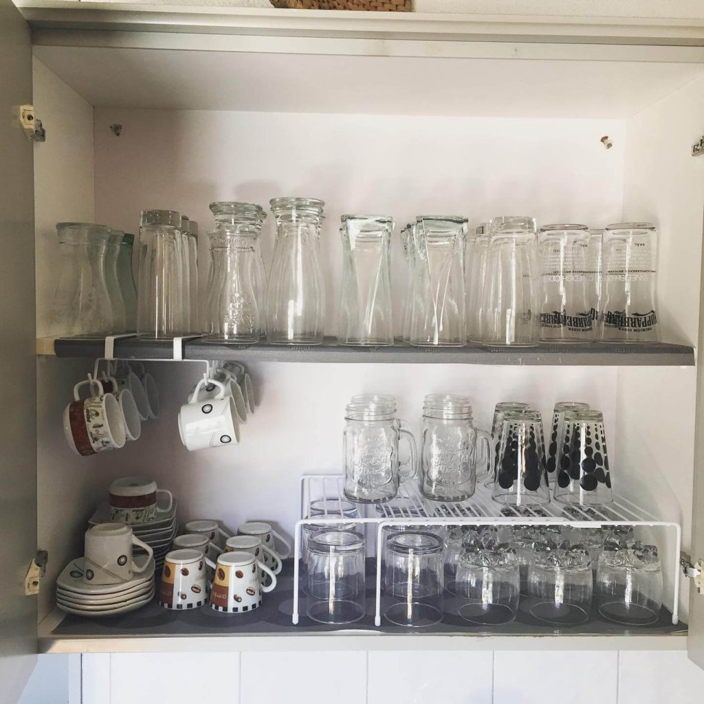 11. Layered Glassware and Mug Setup for Efficient Storage