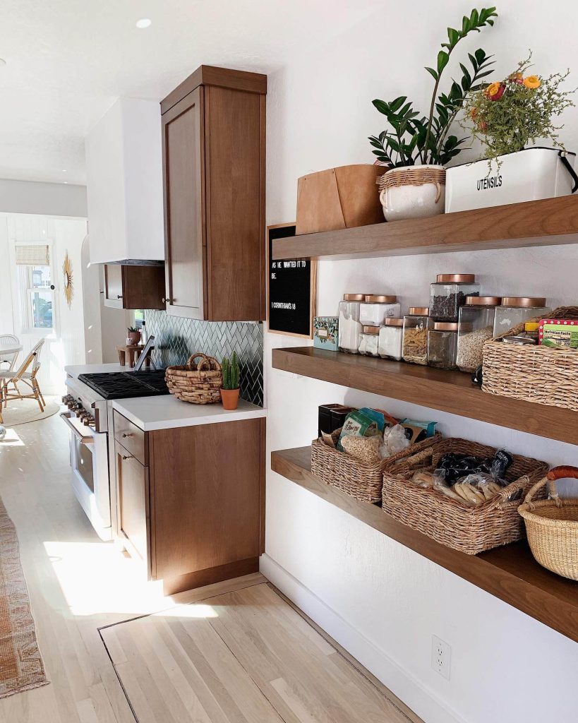 11. Modern Boho Vibes: Floating Wood Shelves With Texture