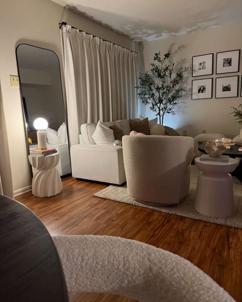 12. Chic and Cozy Nighttime Living Room Layout