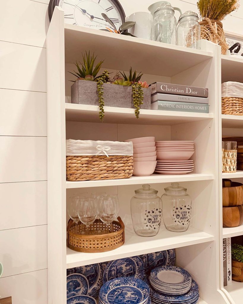 12. Stylish Display Meets Storage: Blush Tones & Layered Textures