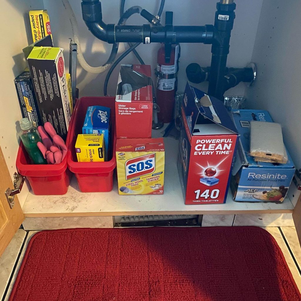 13. Use Bright Containers to Break Up Clutter