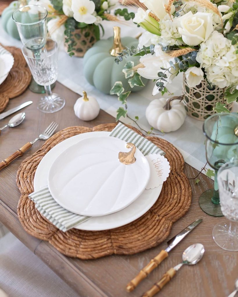 14. Set a Sophisticated Fall Table with Sage and Gold Accents