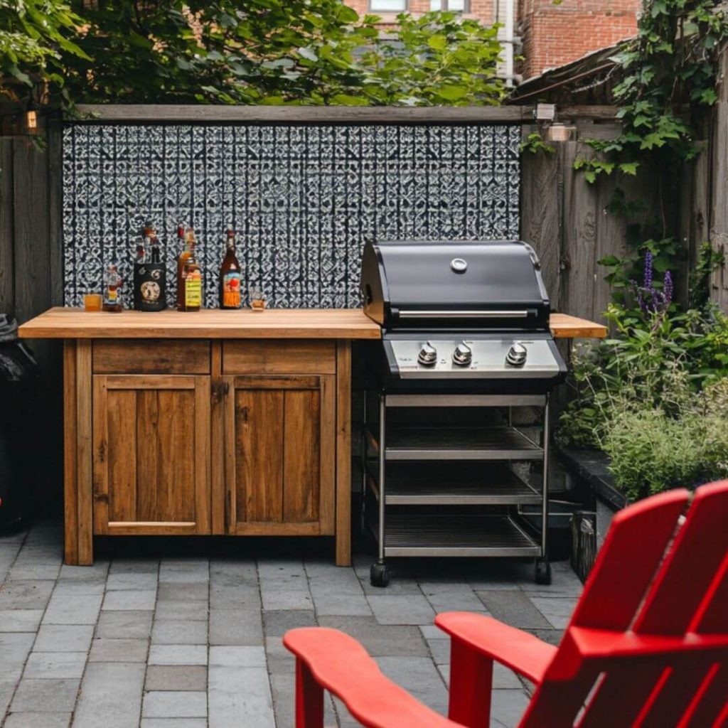 16. Cozy Courtyard Kitchen with Tiled Backsplash