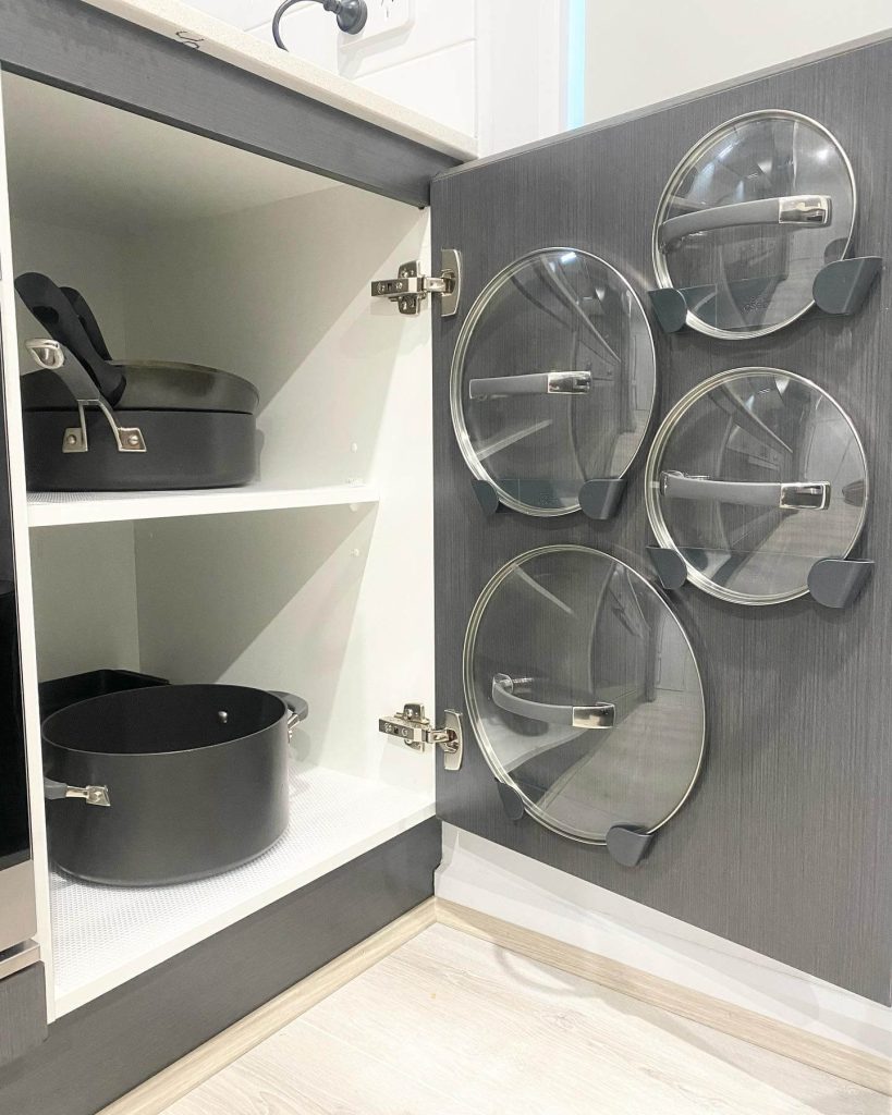 16. Use Cabinet Door Space for Lid Storage