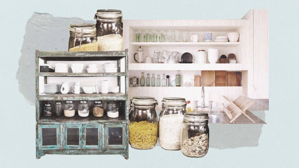 16. Vintage Vibes with Open Shelving and Reclaimed Storage