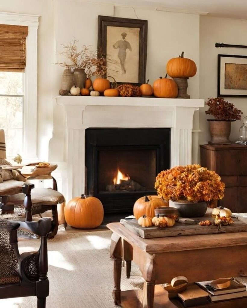 17. Go All-In on Pumpkin Mantel Magic