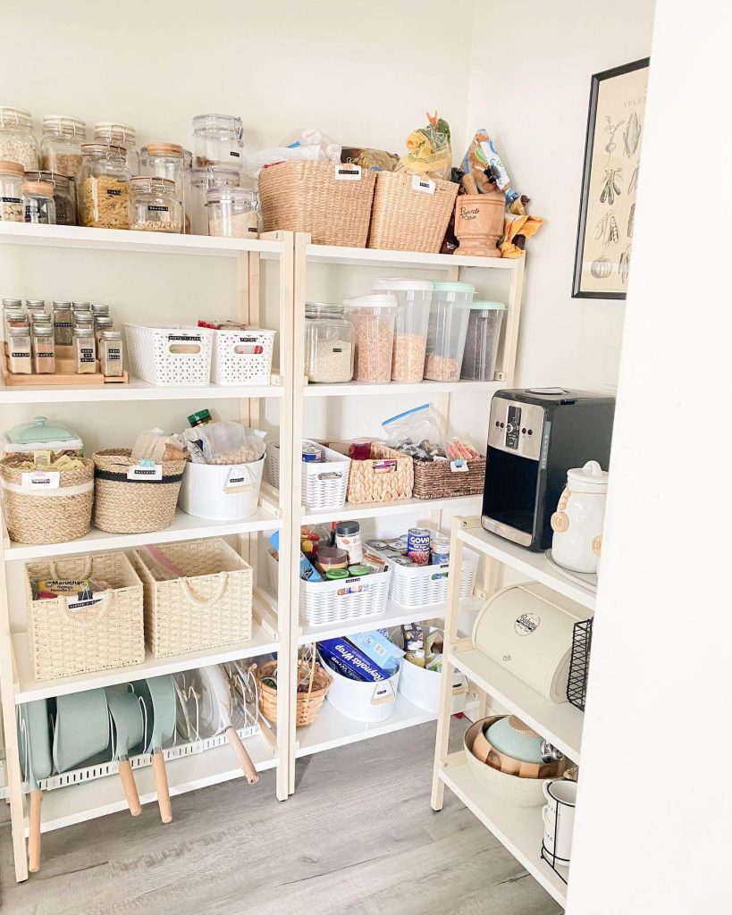 17. Bright & Airy: Baskets and Bins in a Neutral Open Pantry