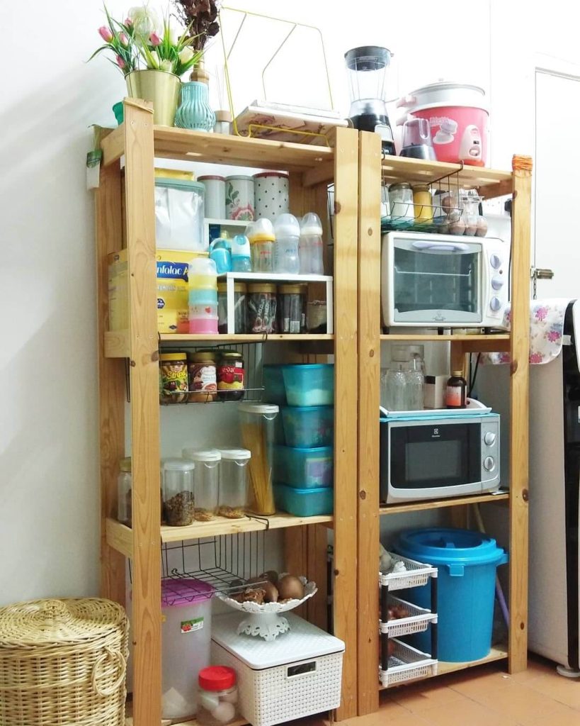 18. Budget-Friendly Utility: Wooden Rack With Open Kitchen Storage