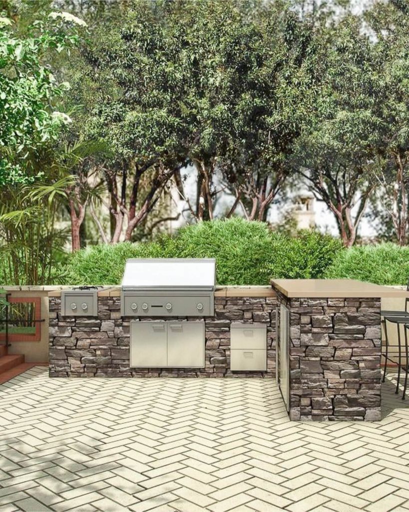 18. Natural Stone Kitchen with Extended Counter Bar