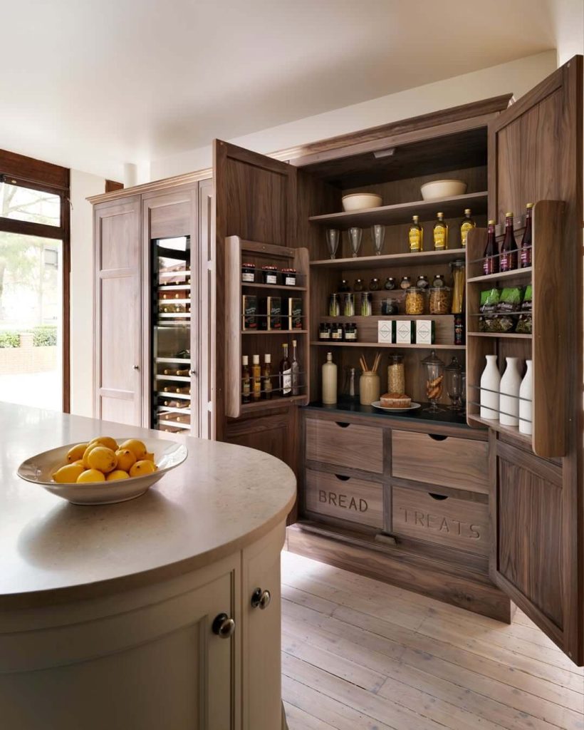18. Rustic Luxury Pantry with Labeled Drawers