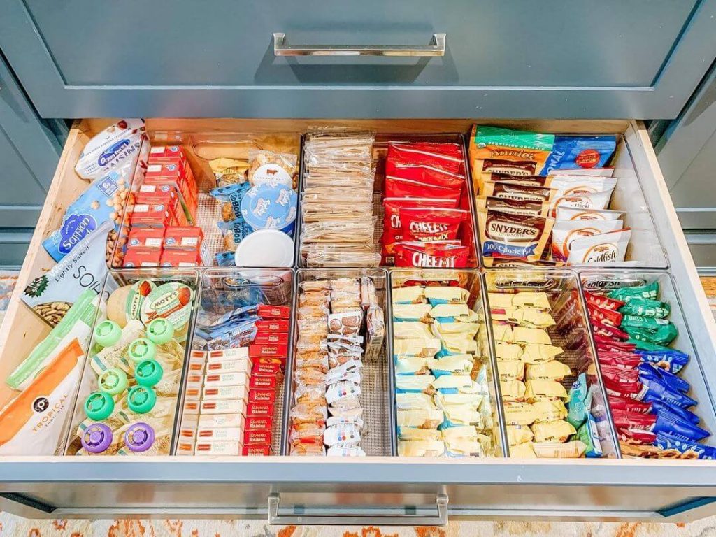 19. Divided Drawers for Snack Organization