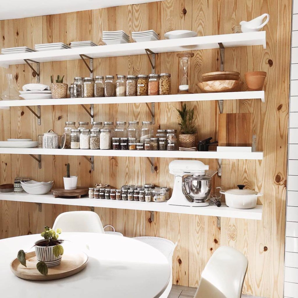 19. Modern Scandi: White Shelves on Pine Paneling
