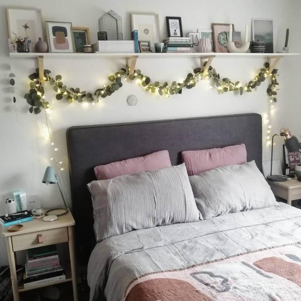 20. Shelf Meets Gallery Wall with Seasonal Flair