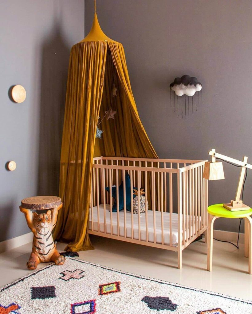 21. Dramatic Design with Moody Tones and Playful Canopy