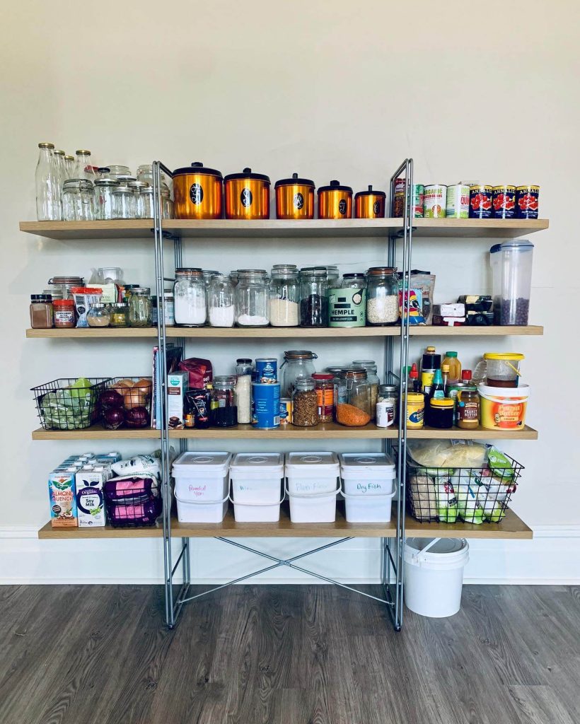 24. Industrial Shelf Meets Farmhouse Pantry