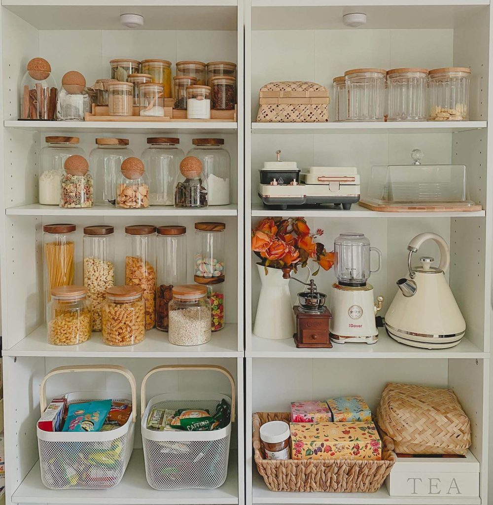 25. Vintage Café-Inspired: A Soft Retro Pantry Setup