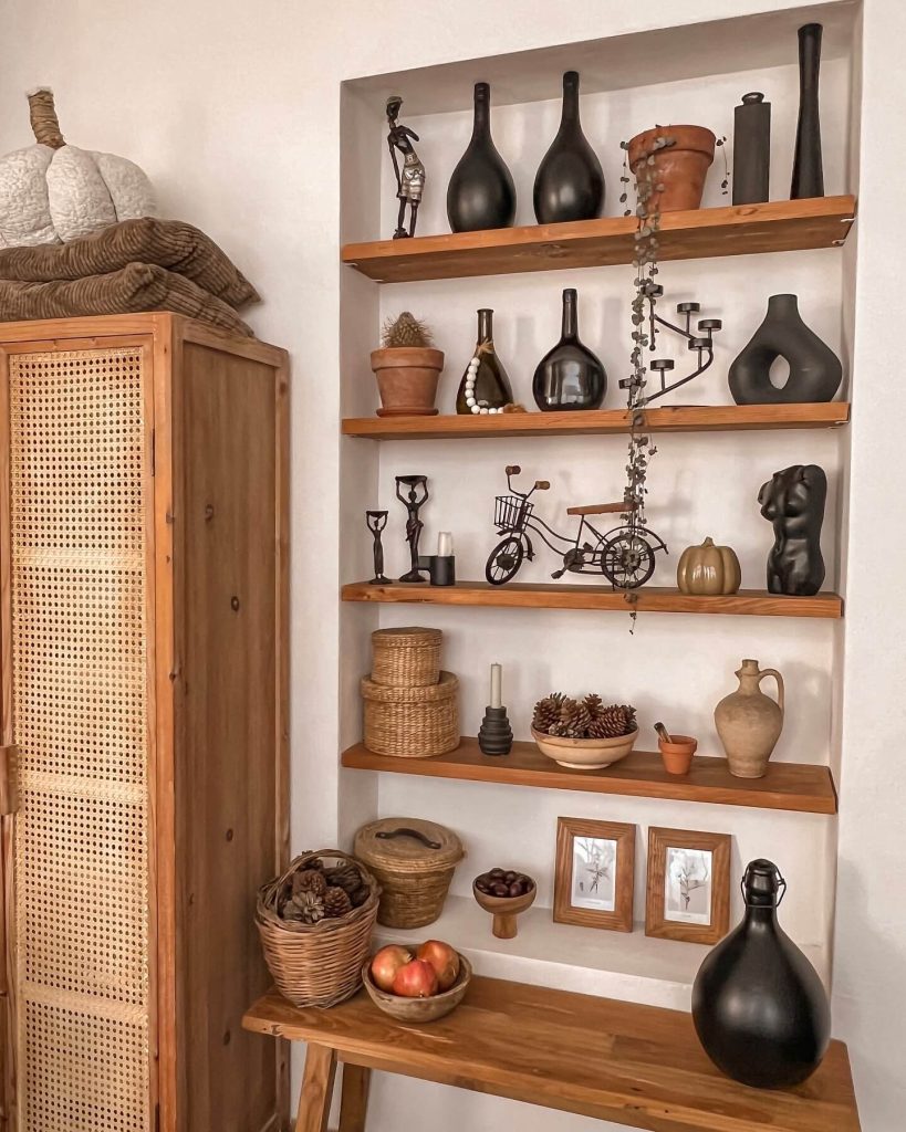 27. Decorate Shelves with Collected Autumn Treasures