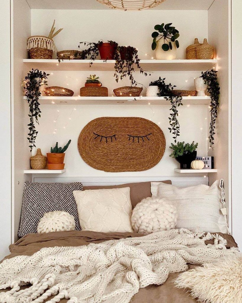 3. Boho Vibes with Woven Accents and Hanging Plants