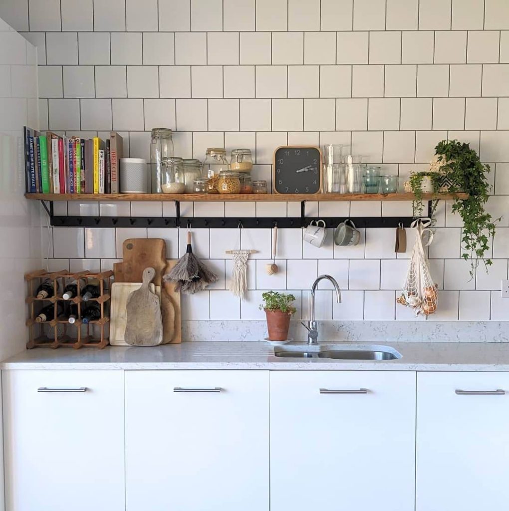 3. Tile-Backed Shelves for Modern Farmhouse Charm