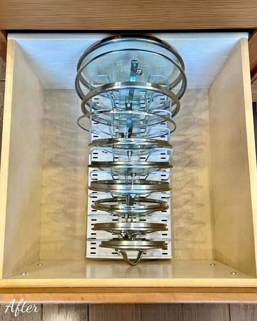 3. Try a Tiered Vertical Rack for Compact Lid Storage