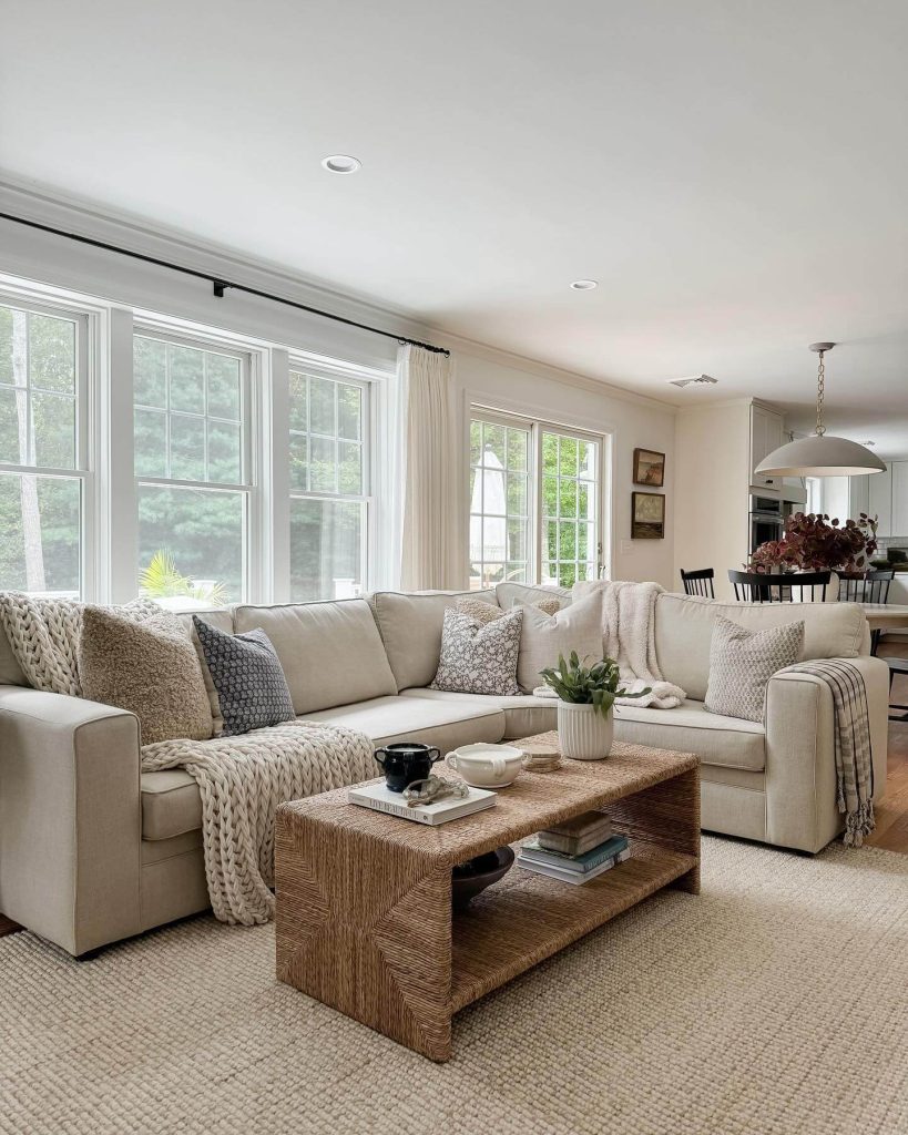 36. Go All In with Cozy Textiles and Layered Neutrals