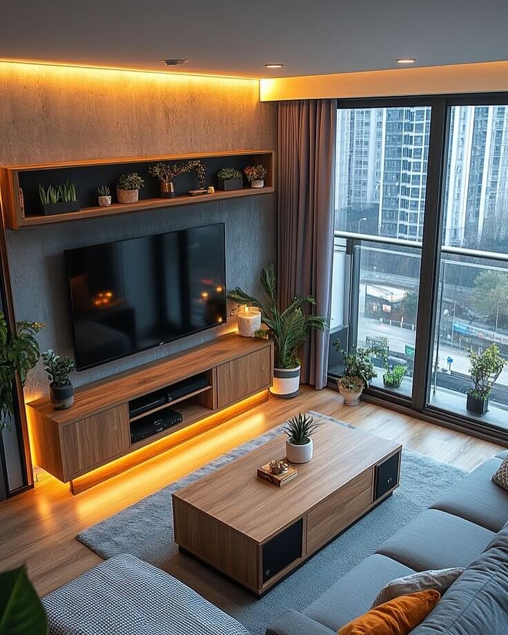 4. Stylish and Contemporary Urban Living Room with Smart Storage