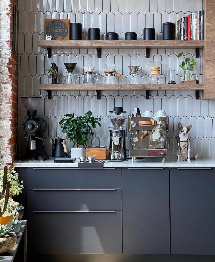 5. Industrial-Style Coffee Bar with a Homey Feel