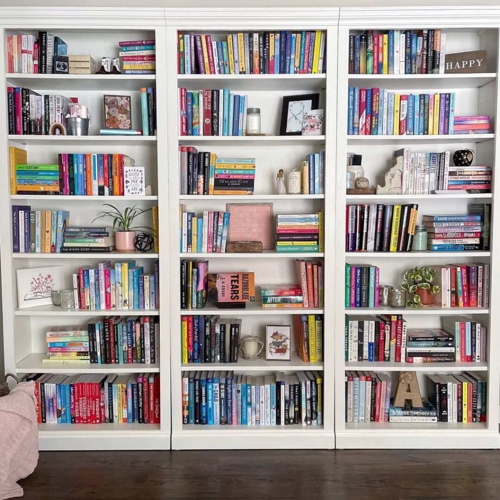 5. Rainbow-Organized Bookshelf