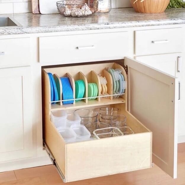 6. Divide Drawer Space for Plastic Lid Organization