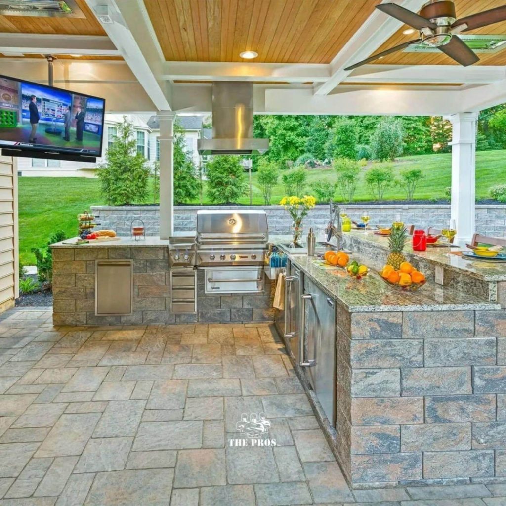 6. Full-Service Outdoor Kitchen with Granite Island and TV