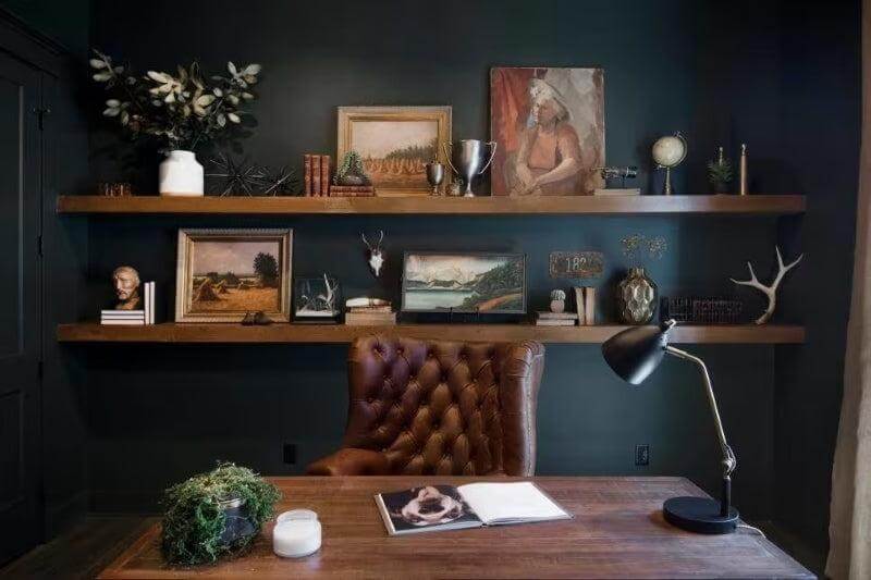 6. Built-In Shelves with a Bold Accent Wall