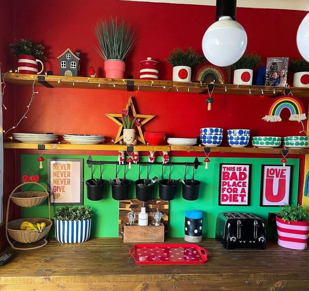 6. Playful Color Blocking with Open and Hanging Storage