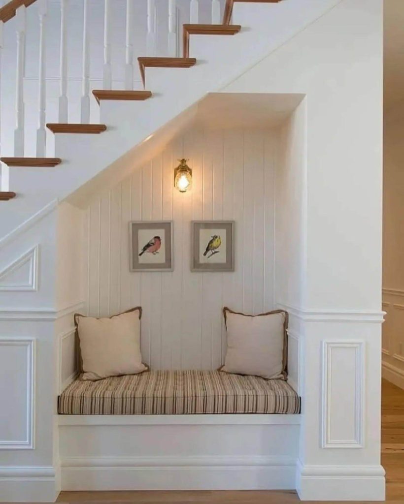 8. Charming Under-Stairs Reading Bench Niche