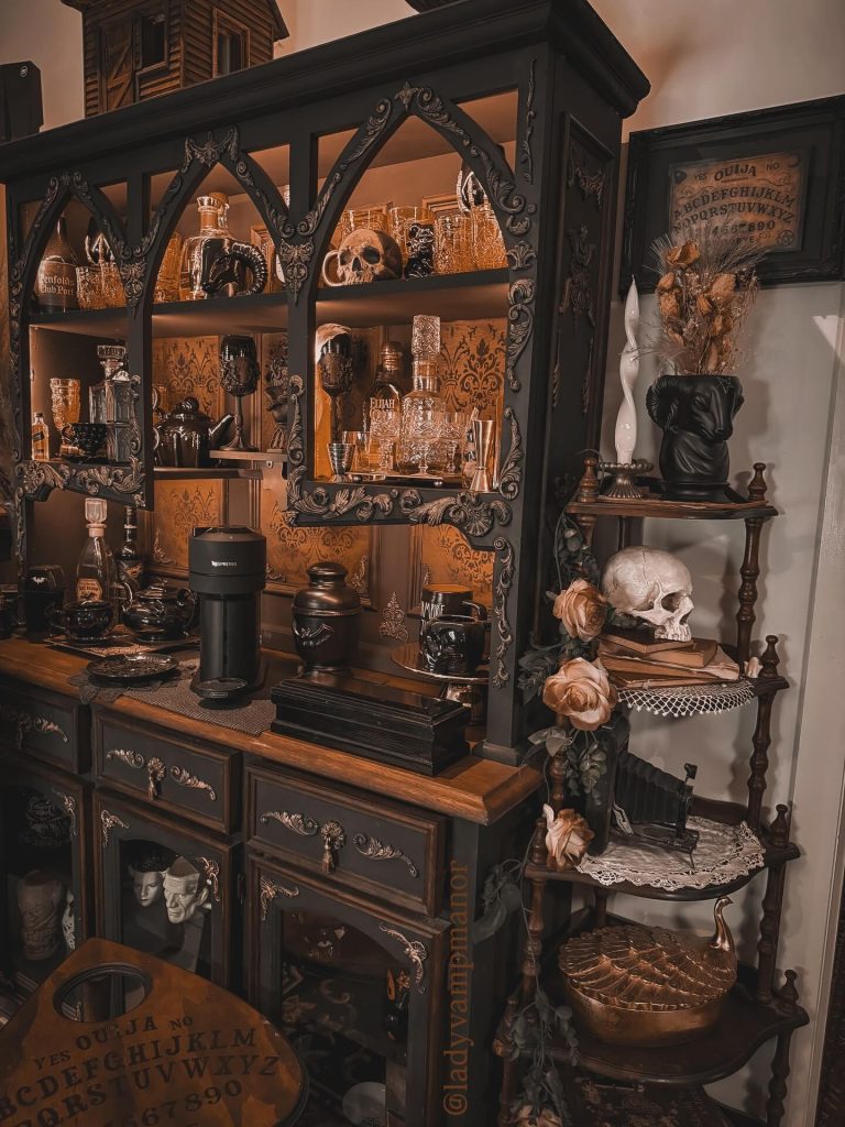 8. Gothic-Inspired Coffee Bar with Dark Elegance