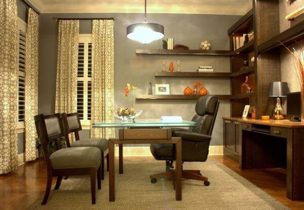 8. Luxe Floating Shelves in a Formal Home Office