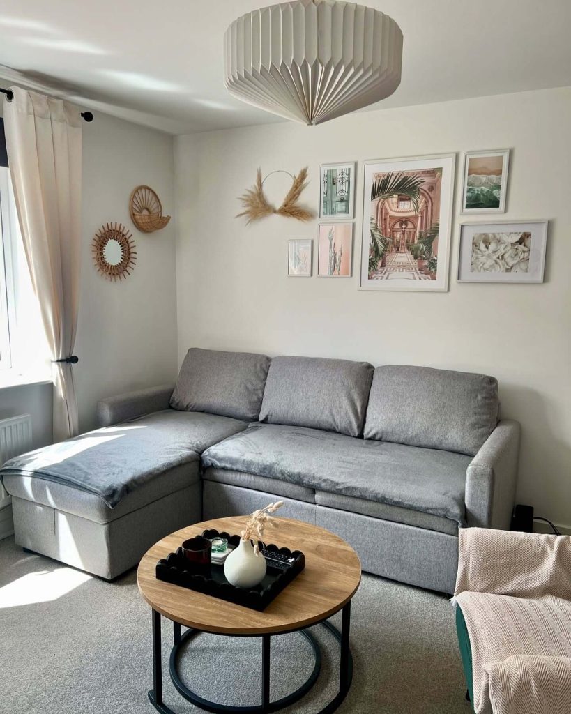 8. Stylish Boho-Inspired Living Room with Vibrant Artwork