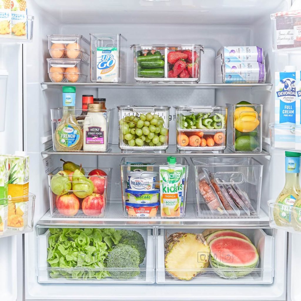 9. Fridge Organization with Clear Bins for Quick Access