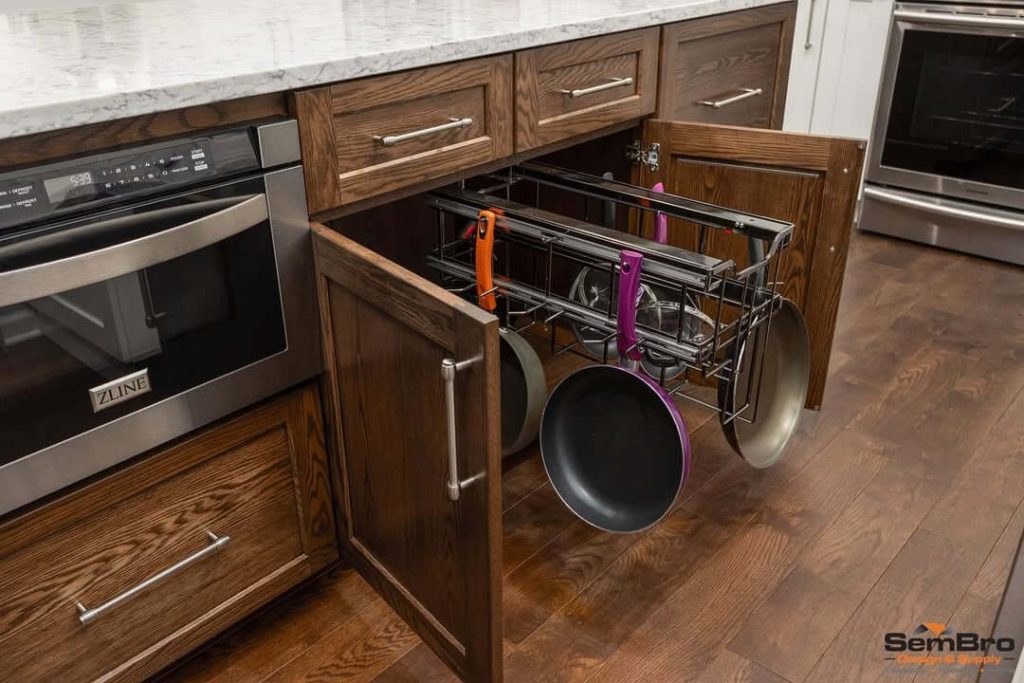 9. Hang Lids with Your Pans on a Sliding Track System