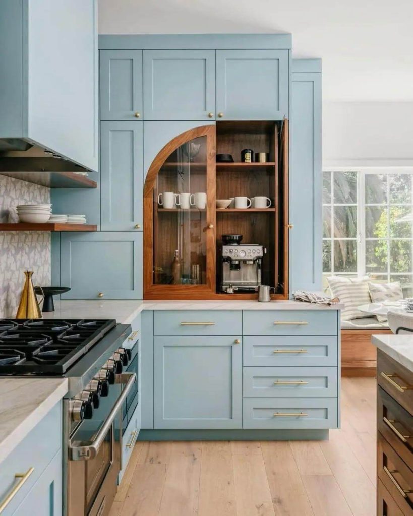 9. Hidden Appliance Garage with Built-In Shelving