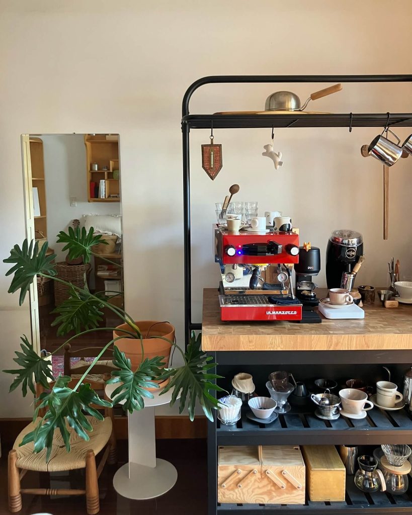 9. Industrial Coffee Station with a Pop of Color