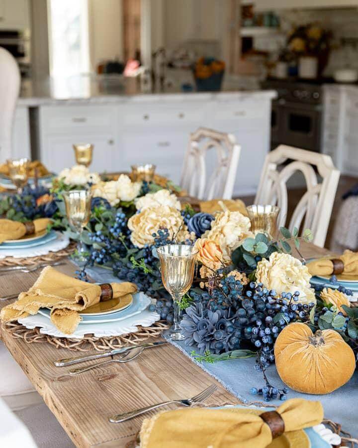 Rustic Elegance with Blue and Mustard Tones