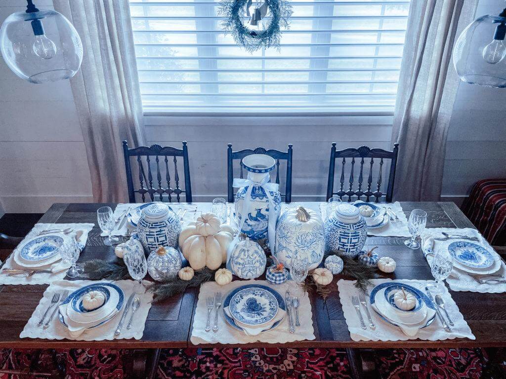 Woodland-Inspired Blue Thanksgiving with Natural Elements
