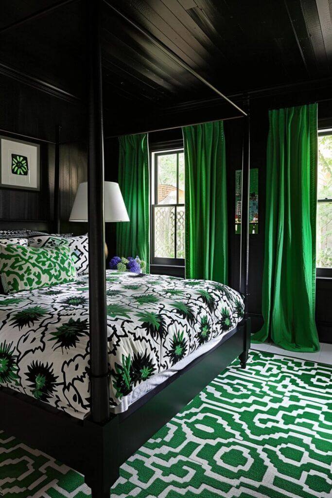 Patterned Wallpaper with Black Accents